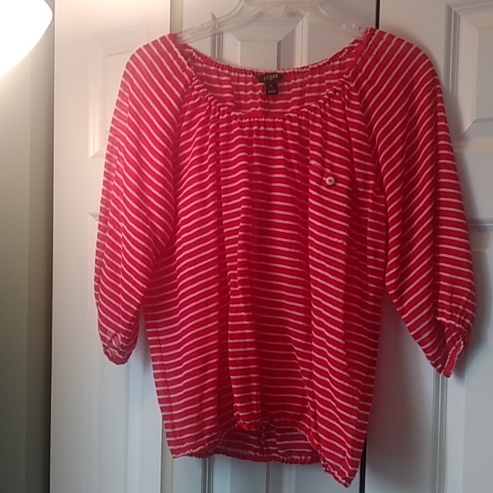 J Crew Stripe Top Red White Size Small